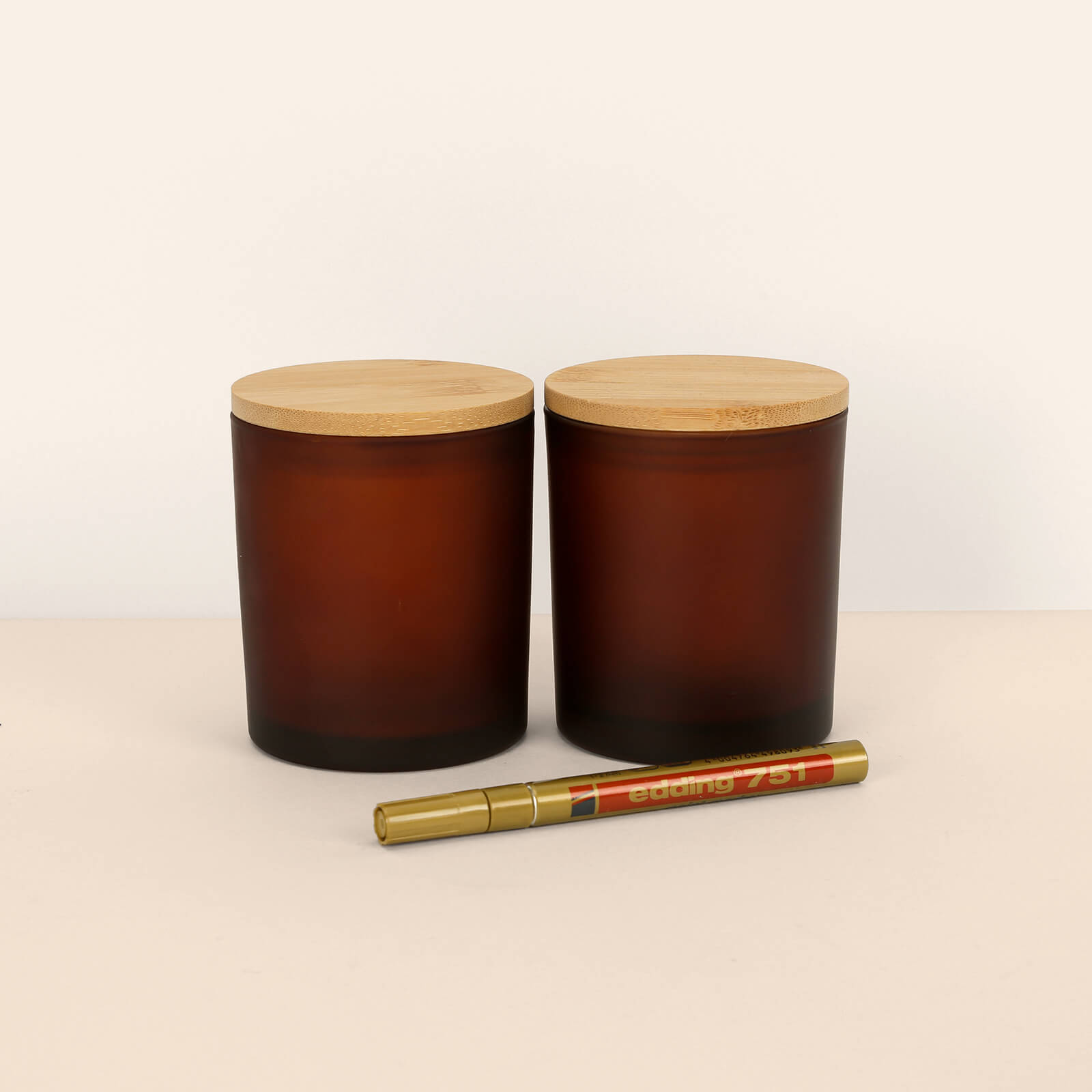2x Frosted Amber Glass Jars